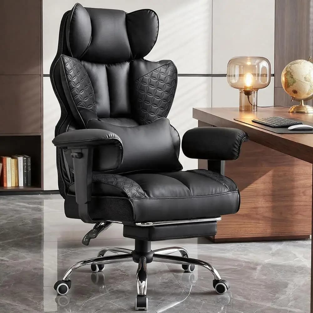 Sedia da Gaming Extra Larga con Schienale Alto, Supporto Lombare e Cuscino Ergonomico, Nera