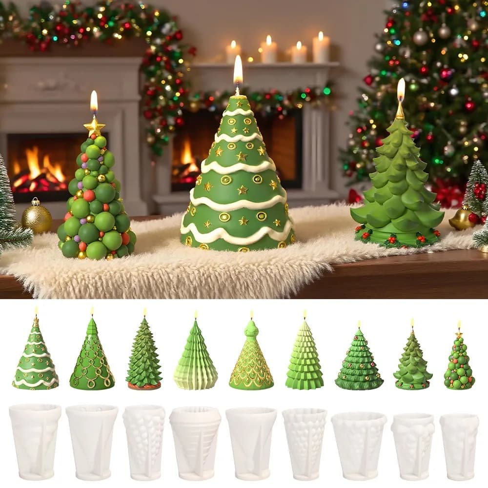 Multi stile albero di Natale candela profumata stampo in silicone pino gesso stampo in resina fai da te rilievo stella bolla origami cono decorazione del desktop