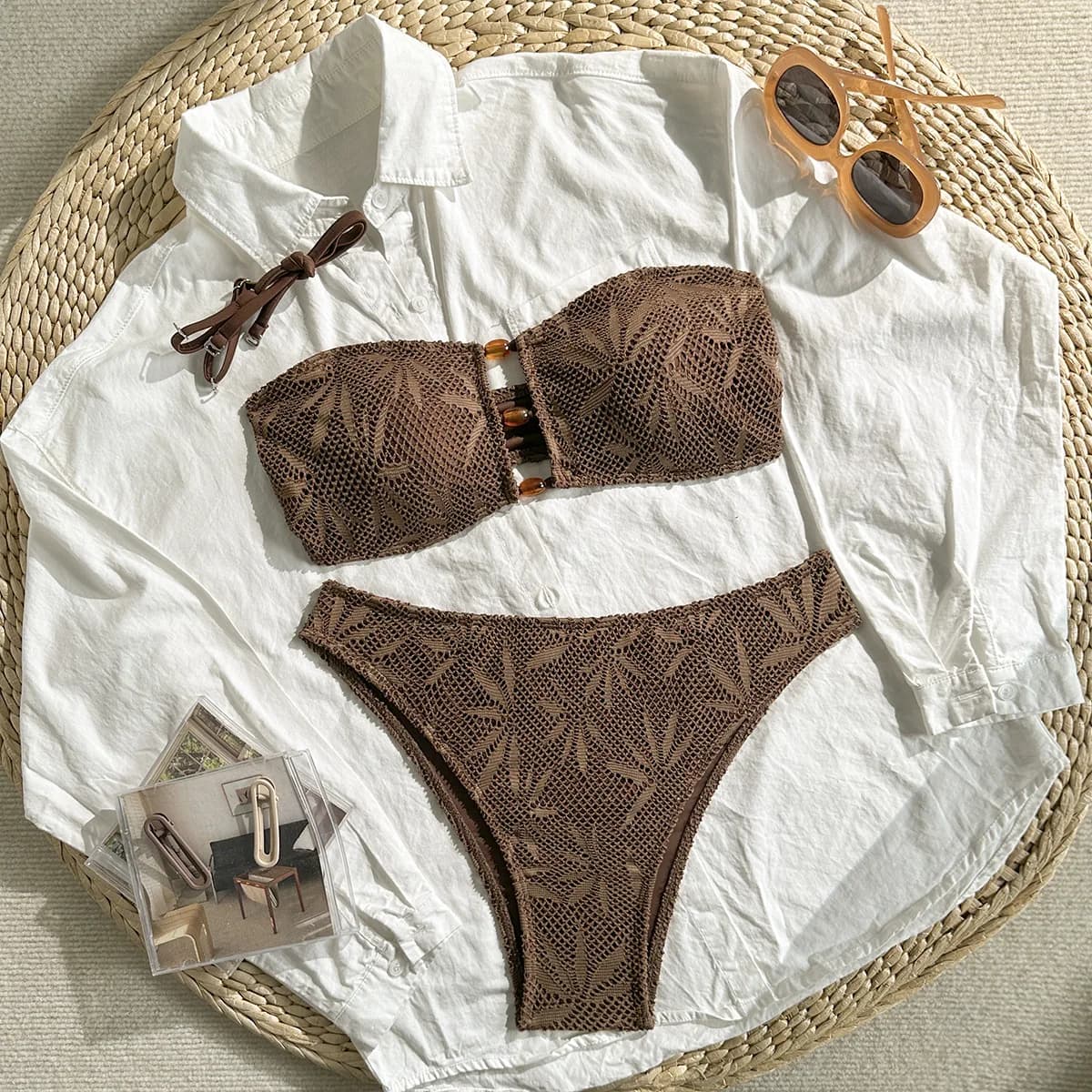 2026 Sexy Bikini a due pezzi brasiliano imbottito con cut-out e fascia, costume da bagno da donna