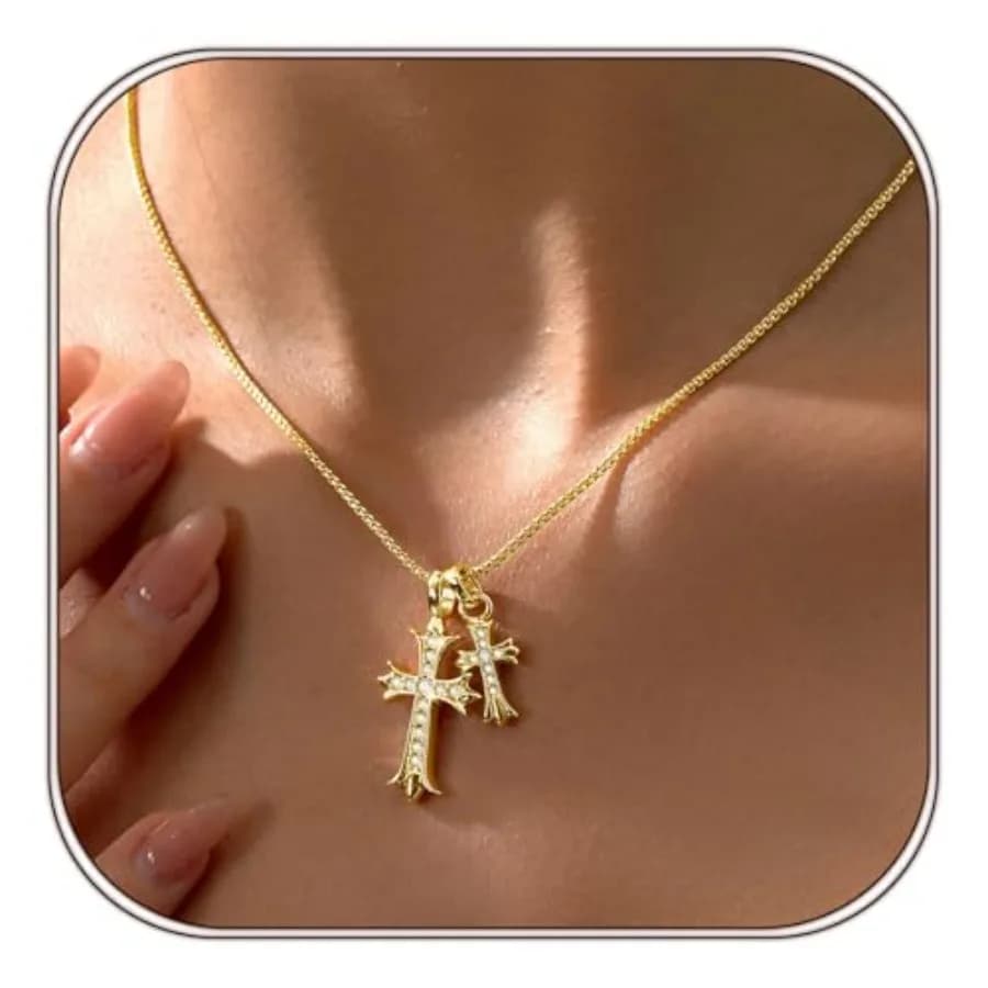 Collana con Croce in Oro Partm per Donne, Placcata 14K, Ciondolo Delicato a Croce, Catena con Crocifisso, Collana Choker per Battesimo
