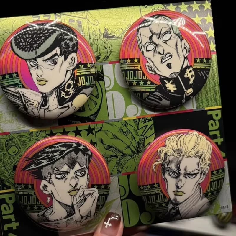 Set di 1/3/4 spille in metallo JoJo's Bizarre Adventure, distintivi cosplay di Kishibe Rohan, Giorno, Kira, Dio, Jotaro per accessori da zaino