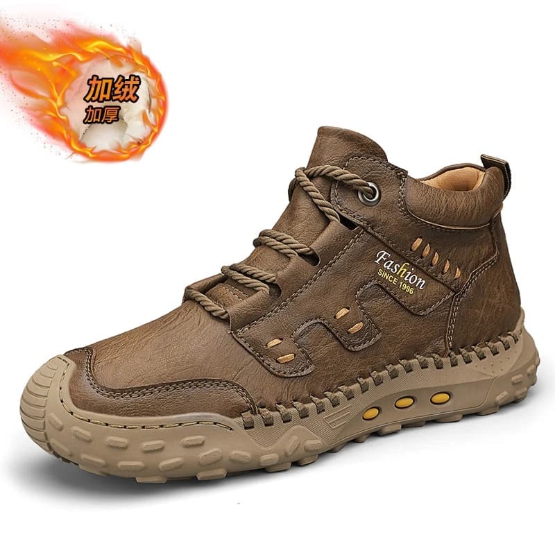 Microfiber Leather Men Boots Outdoor Sports Non-slip High-top Hiking Shoes for Men Optional Plush Winter Ankle Boots Big Size 48
