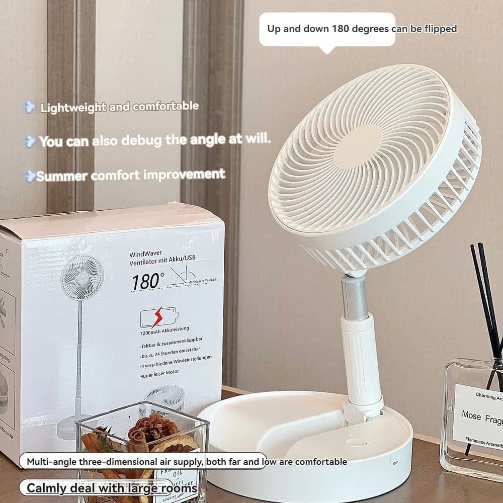 Ventilatore pieghevole da tavolo e da terra, elettrico, portatile, silenzioso, ricaricabile, da viaggio, smontabile