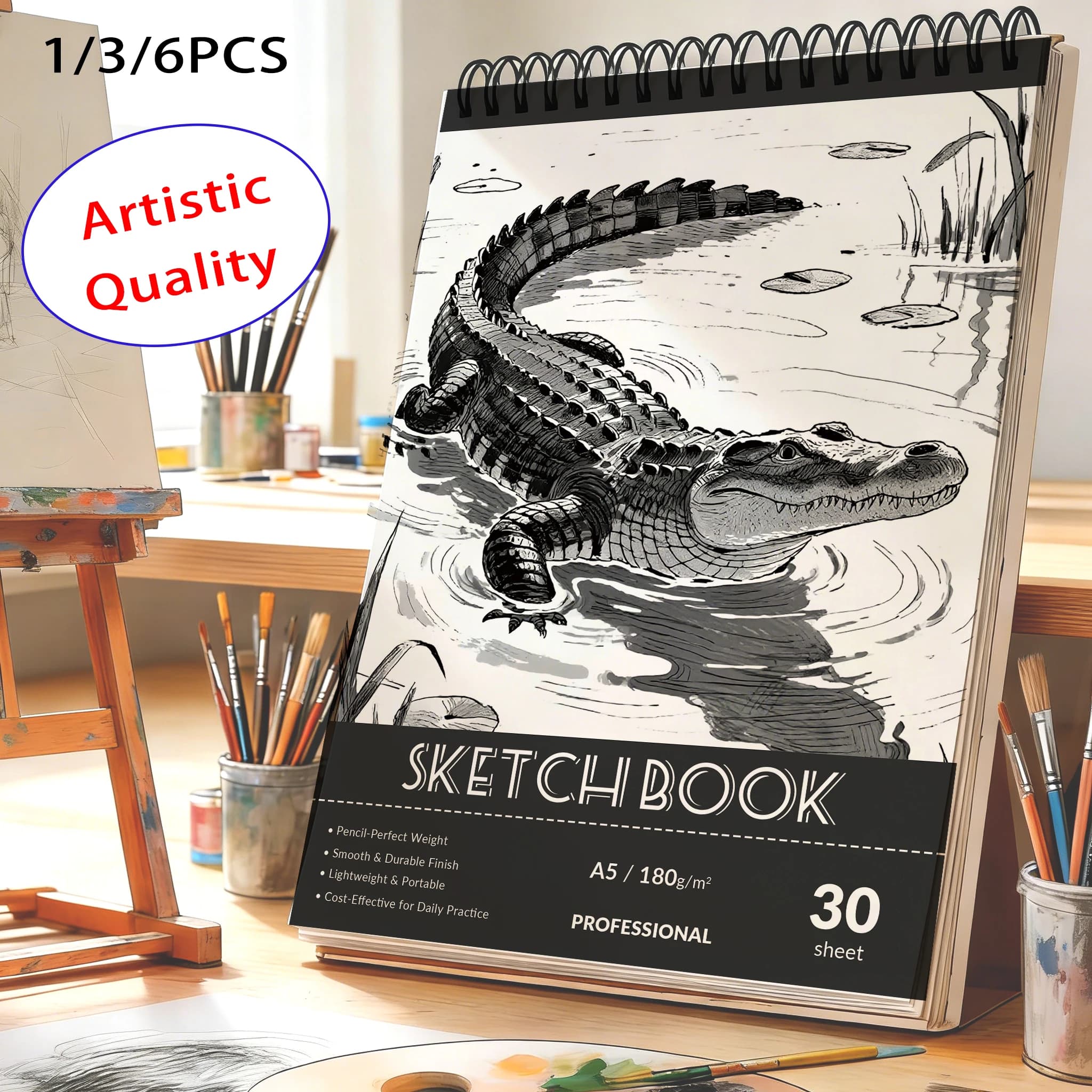 A5 Spiral Bound Sketchbook, 180gsm Acid-Free Smooth Art Paper Pad, 30 Sheets Professional Sketching Paper for Drawing, Dood