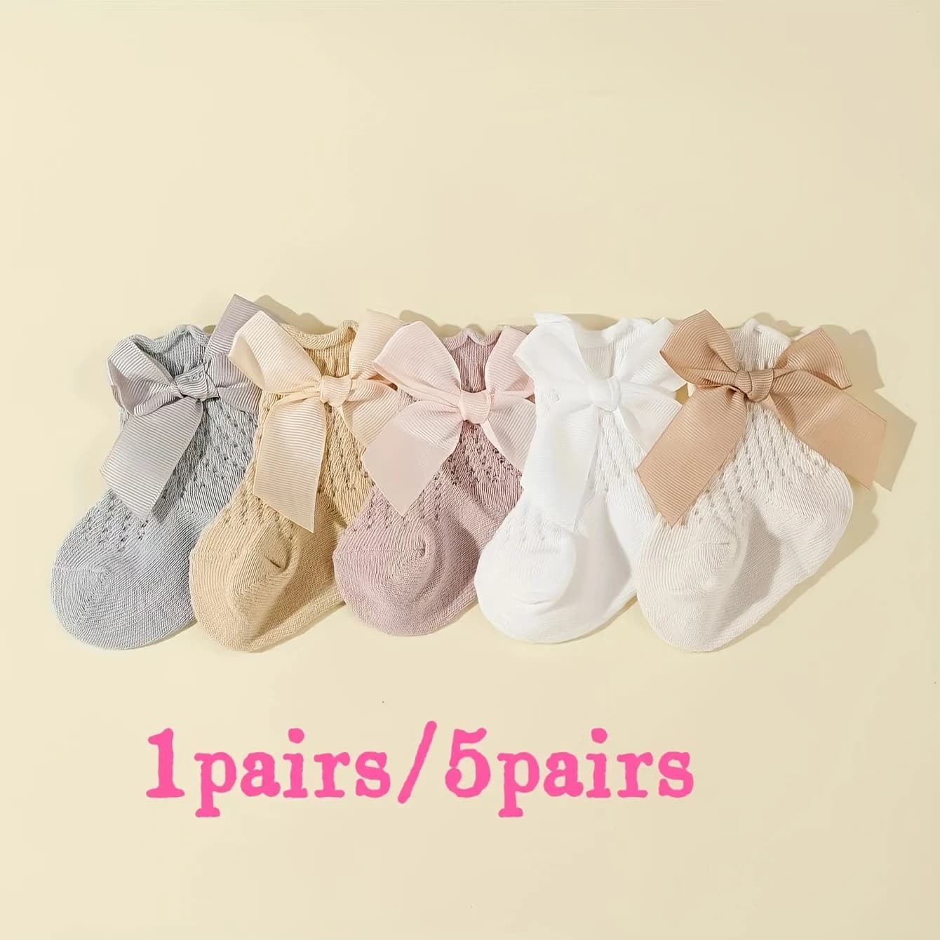 1/5 Pairs Of Baby Socks, Love Bow, Cute Lace Socks, Warm Indoor And Outdoor Can Be Worn