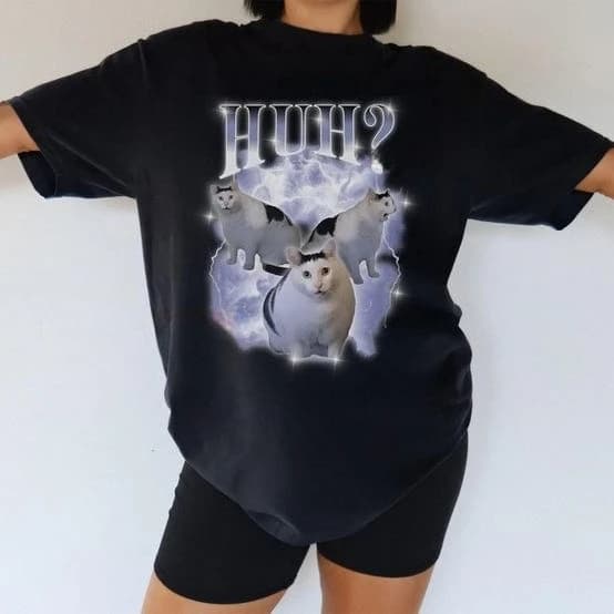 Huh Cat Chonky Ben Meme 90s T-shirt Casual Short Sleeve T-shirt Funny Meme Shirt Men Women Ironic Shirt Sarcas Streetwear Tops