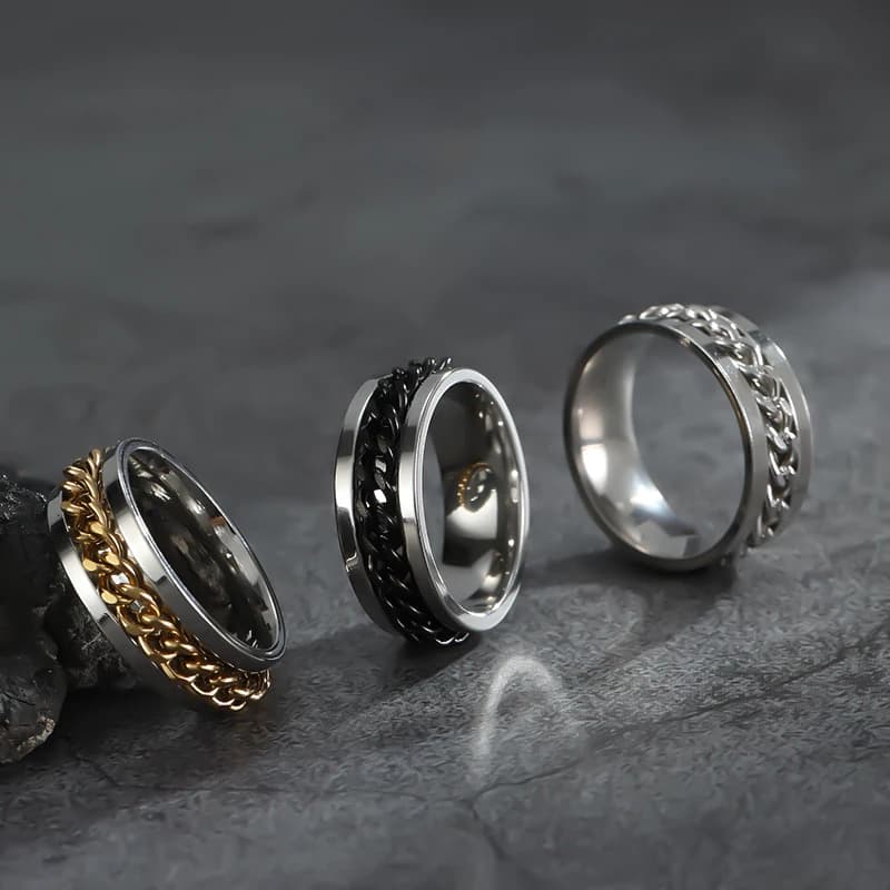 Anelli per fedi nuziali a catena girevole in acciaio inossidabile per uomo Anelli antistress e ansia Spinner Fidget Accessori Bague Homme