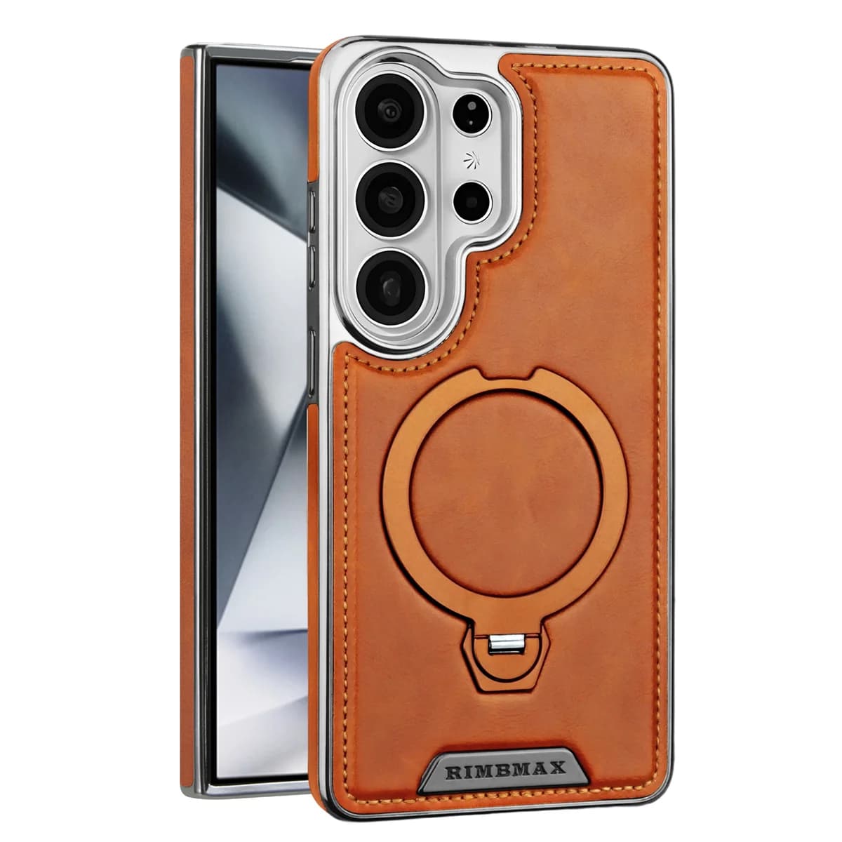Custodia per telefono in pelle PU per Samsung Galaxy S26 Ultra S25 Edge S24 S23 Plus con supporto ad anello magnetico MagSafe e protezione antiurto