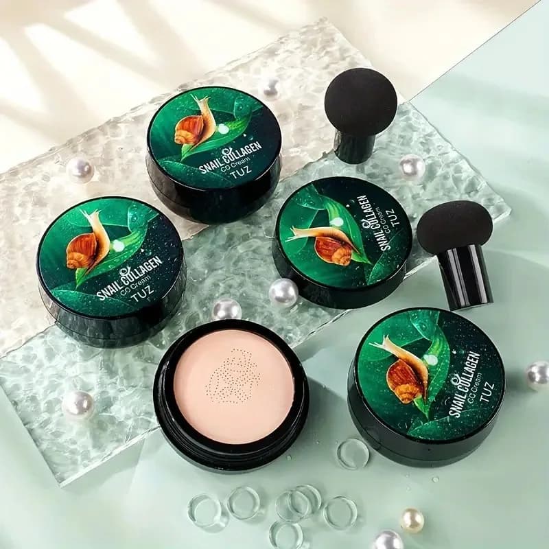 Crema CC al Collagene di Lumaca, Fondotinta BB con Applicatore a Cuscino d'Aria, Idratante, Impermeabile, Correttore, Controllo dell'Olio, Trucco Viso