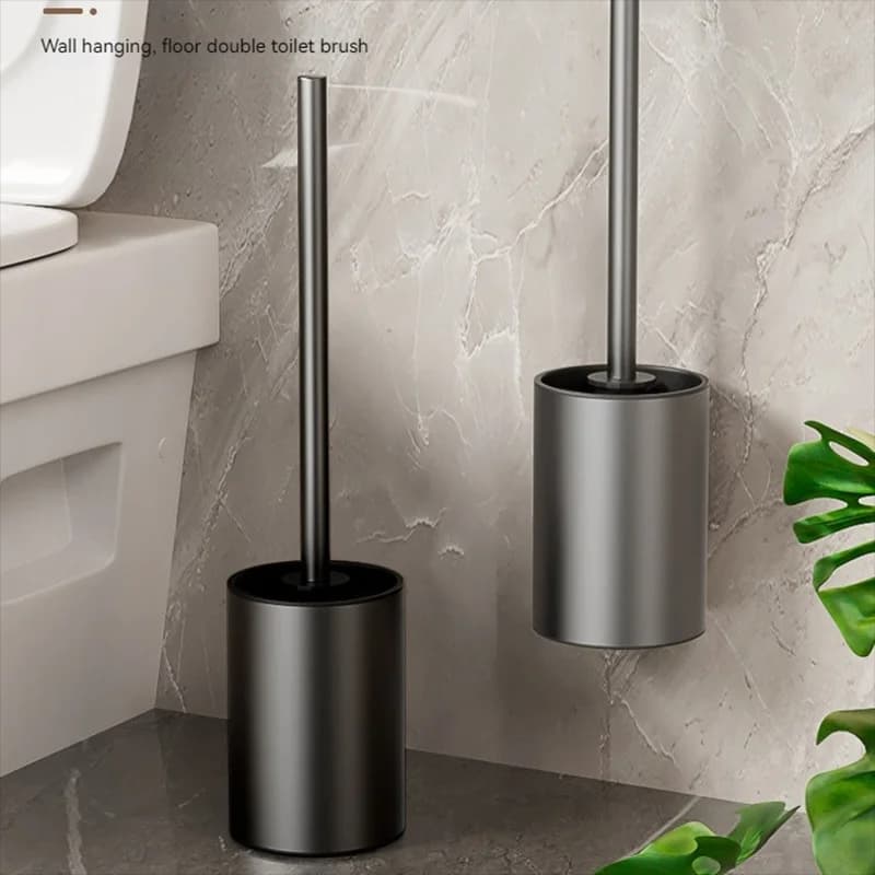 No‑Drill Wall‑Mounted Space Aluminum Toilet Brush Holder Set, Easy‑to‑Clean Toilet Cleaning Brush for Bathroom