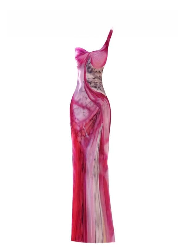 Pink Gradient Strapless Long Dress Women's High Waist A-Line Skirt Casual Style Summer Fashion Elegant Lady's Dress