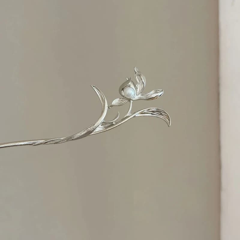 New Chinese Style Silver Orchid Hairpin Elegant Light Luxury High-end Qipao Updo Women's Hair Accessory