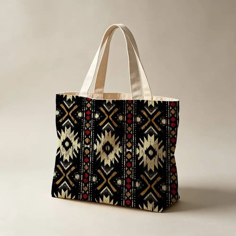 Ethnic Patterns Canvas Tote Bag Waterproof Lining Large Capacity Reusable Shopping Bags Casual Student Daily Handbag