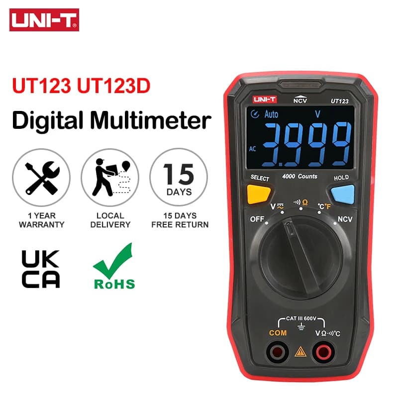 UNI-T UT123 UT123D Mini multimetro digitale Tester di temperatura dati AC DC voltmetro tasca tensione Ampere Ohm Meter gamma automatica