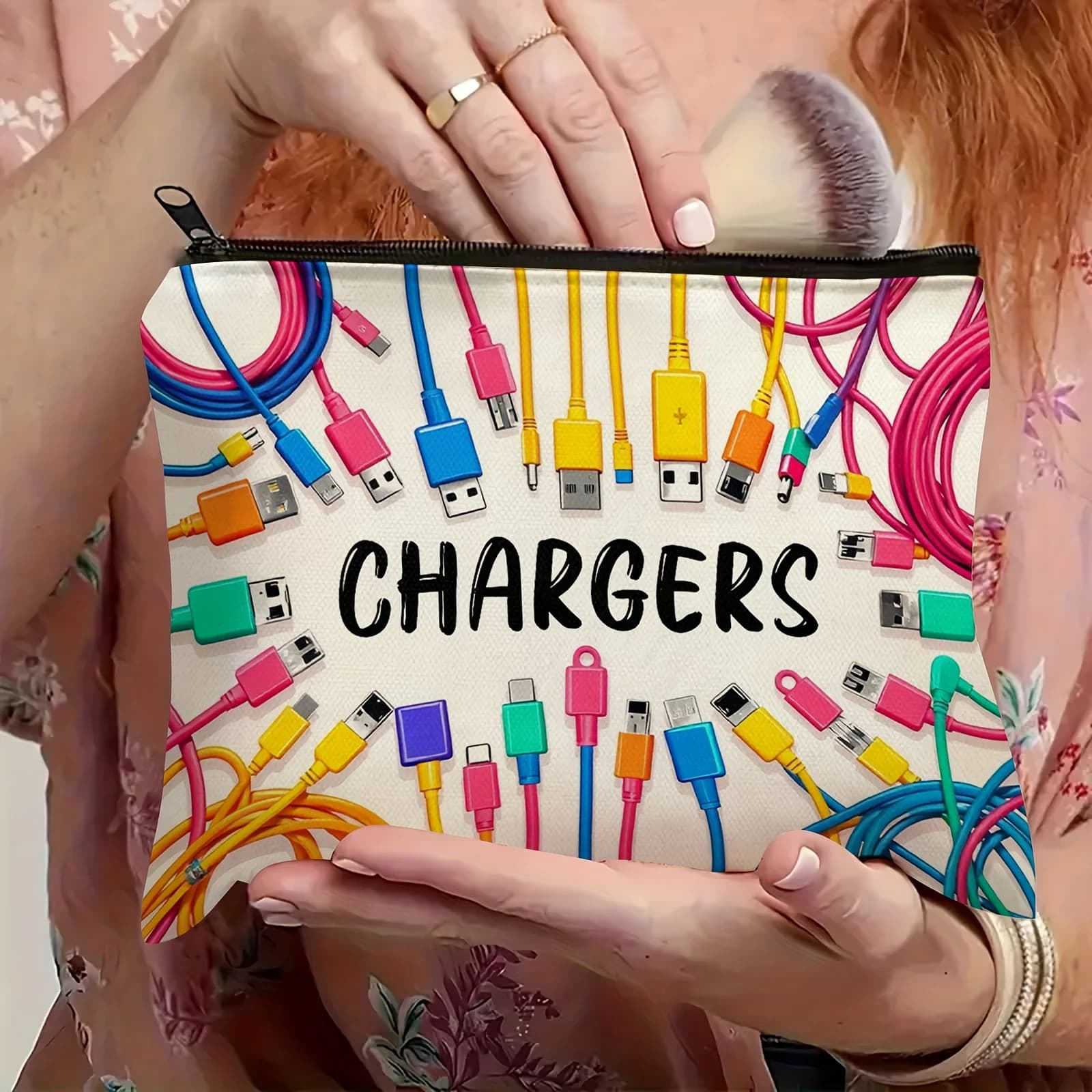 1 borsa da viaggio per cavi e USB, vivace e colorata, custodia resistente in tela con cerniera, borsa per snack e articoli di cancelleria, adatta per viaggi o uso domestico