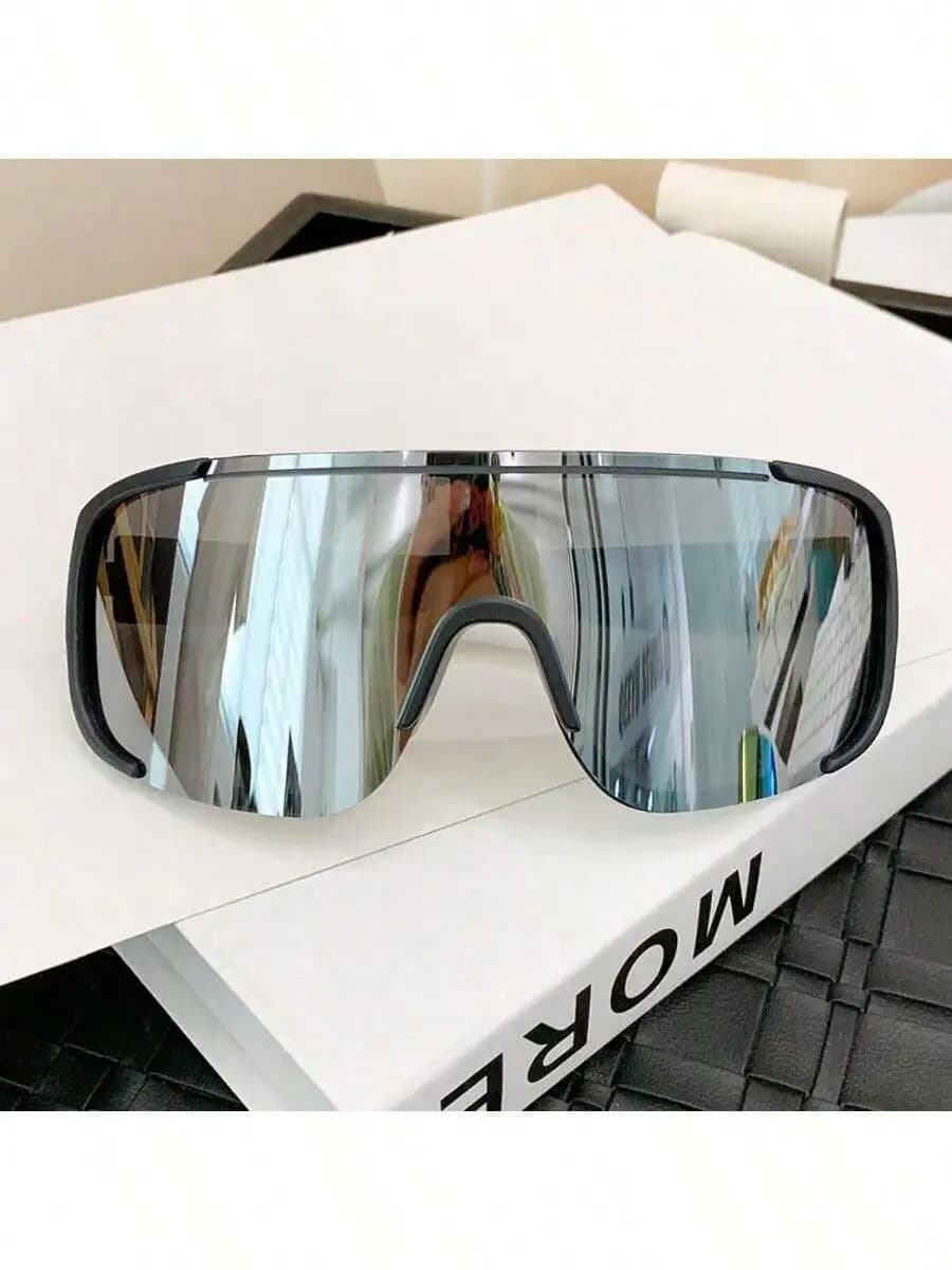 Occhiali da Sole Avvolgenti Big Shield per Uomo e Donna, Protezione UV, per Ciclismo e Sci, Antivento e Antipolvere, Stile Neon Rave Anni '80 e '90, con Custodia