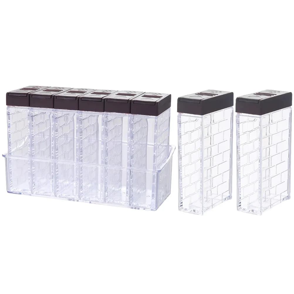 Set di 8 Contenitori Premium in PP per Alimenti, Trasparenti con Coperchi e Base per Spezie, Sale e Pepe in Cucina