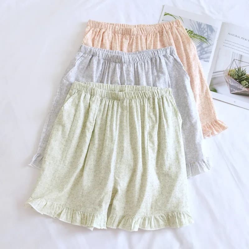 2026 new summer women's shorts 100% cotton gauze floral lace shorts for home use sleepwear bottoms womens