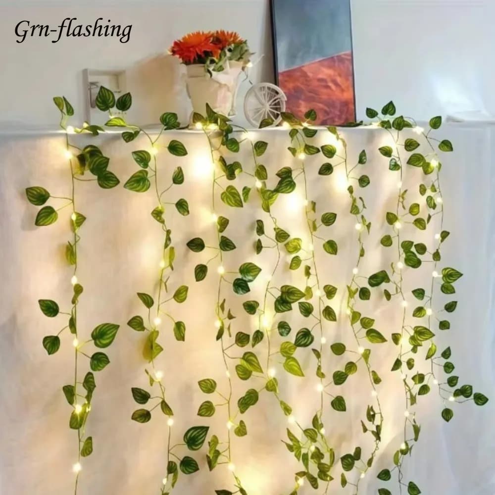2/5/10m Green Leaf String Lights Artificial Vine Fairy Light Battery Powered Christmas Tree Garland Light for Weeding Home Decor