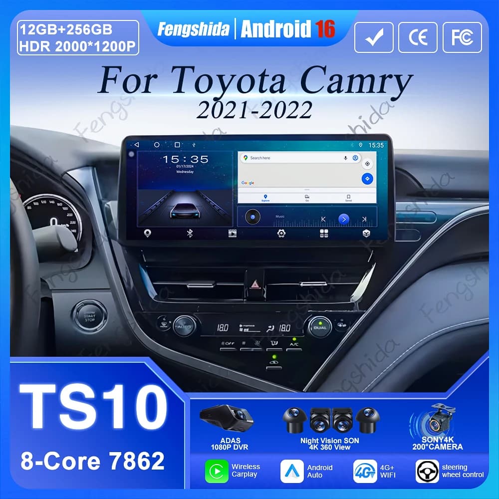 Autoradio Android 16 da 12,3 pollici per Toyota Camry 2021-2022 con Bluetooth Wireless, Carplay, Schermo Multimediale e Navigazione Stereo