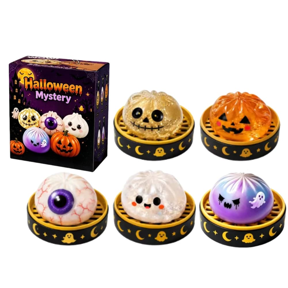 New 5.5cm Halloween Ghost Dumpling Squeeze Toy, Soft Slow Rising Stress Relief Fidget Sensory Toy with Gift Box for Kids Adults