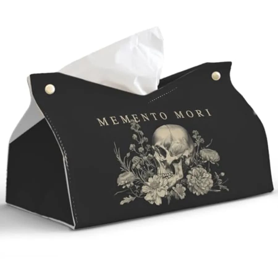 Memento Mori Skull Blck Leather Tissue Box Cover Rectangle, Academia Catholic Toilet Paper Box Holder, Gothic Decorative Facial