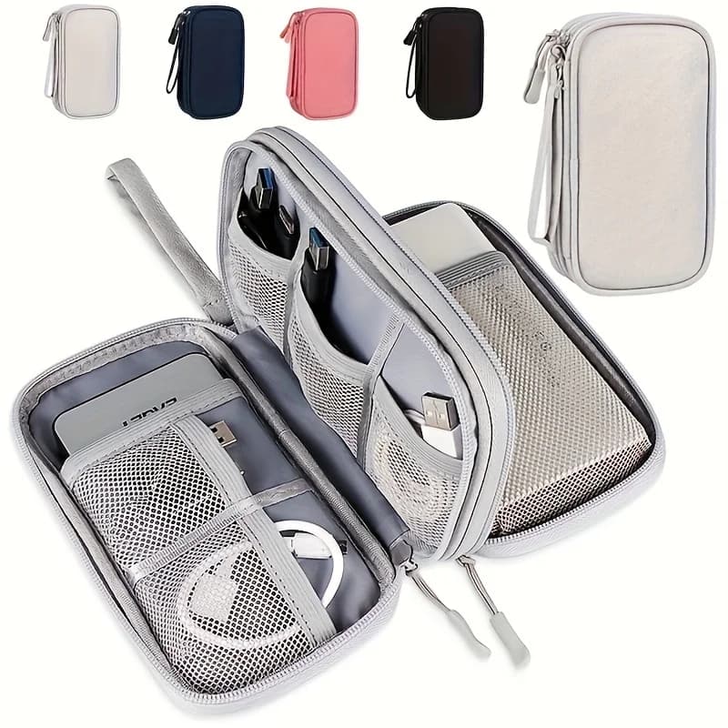 Travel Storage Bag Power Bank Cable Headset Electronic Accessories Organizer Double Layer Waterproof Oxford Fabric Case