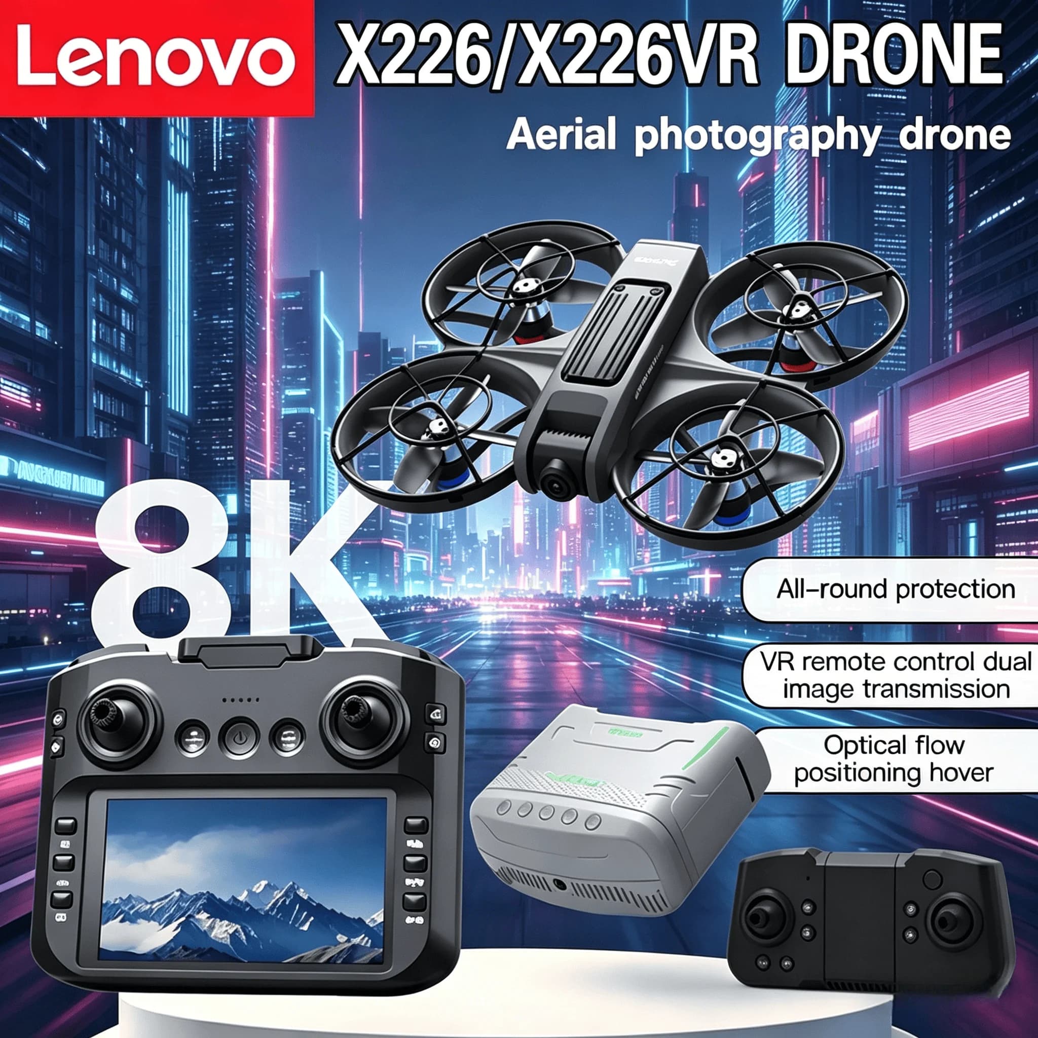 Drone Lenovo X226/X226VR con Doppia Fotocamera 8K HD, WIFI 5G FPV, Motore Brushless con Evitamento Ostacoli, Mini Quadricottero RC Giocattolo