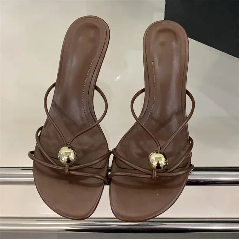Aneikeh Design a fascia stretta scava fuori sottili tacchi bassi pantofole da donna moda testa tonda spogliarellista abito da festa scarpe estive femminili