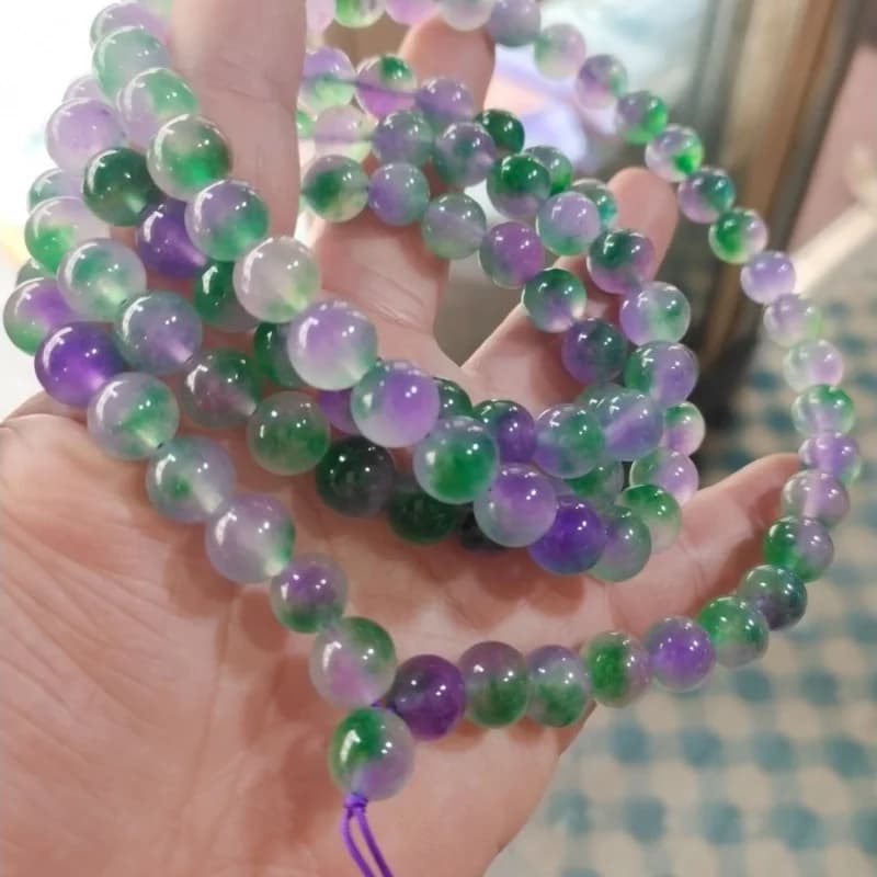 Purple 108, Green and Purple Yellow Beads, with Floating Flower Effect, Flame, Ice Seed Type, Long Chain Finish, Jewellery Materials Crafts