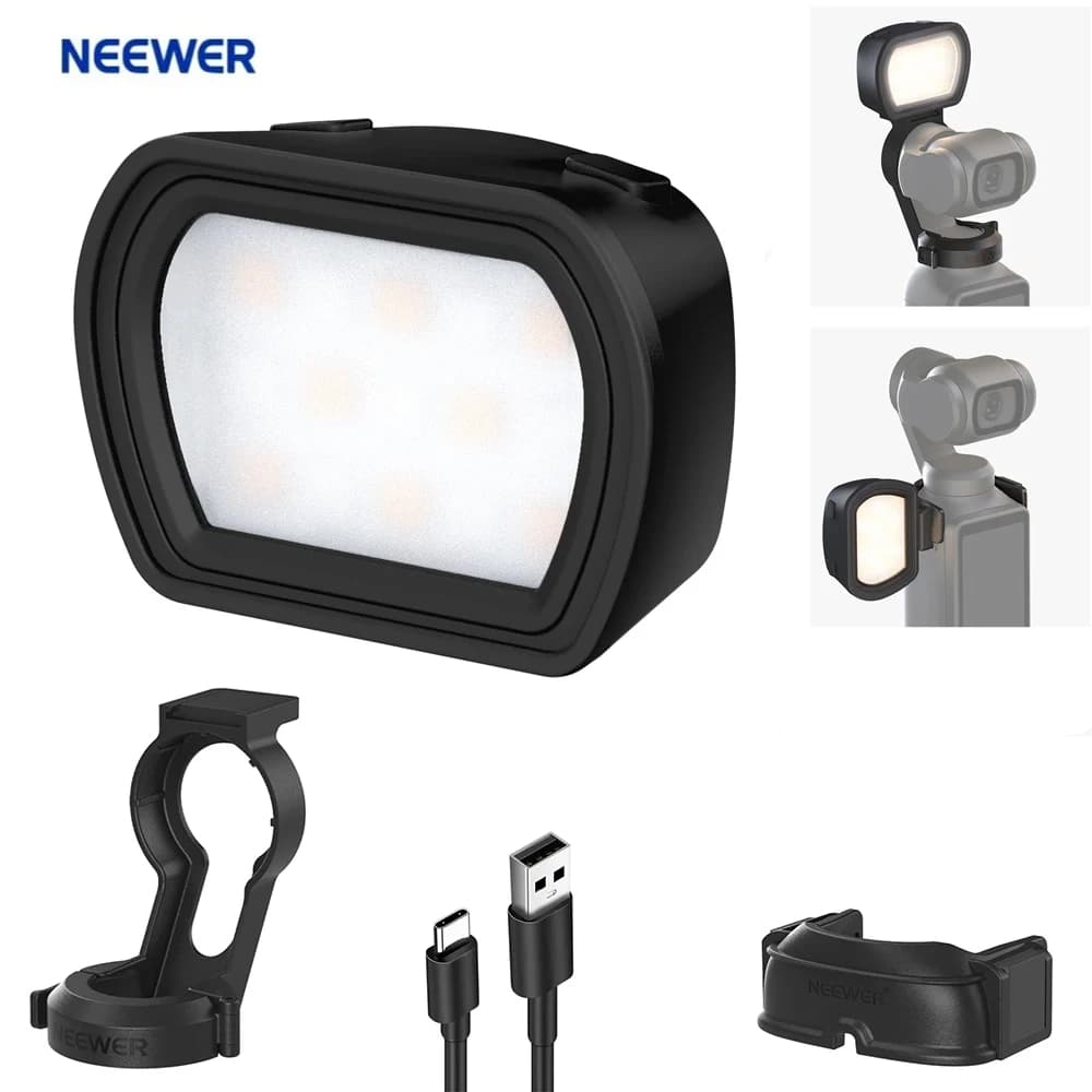 Luce ausiliaria magnetica NEEWER per DJI OSMO Pocket 3, mini luce LED ricaricabile in plastica per la registrazione di video e vlog.