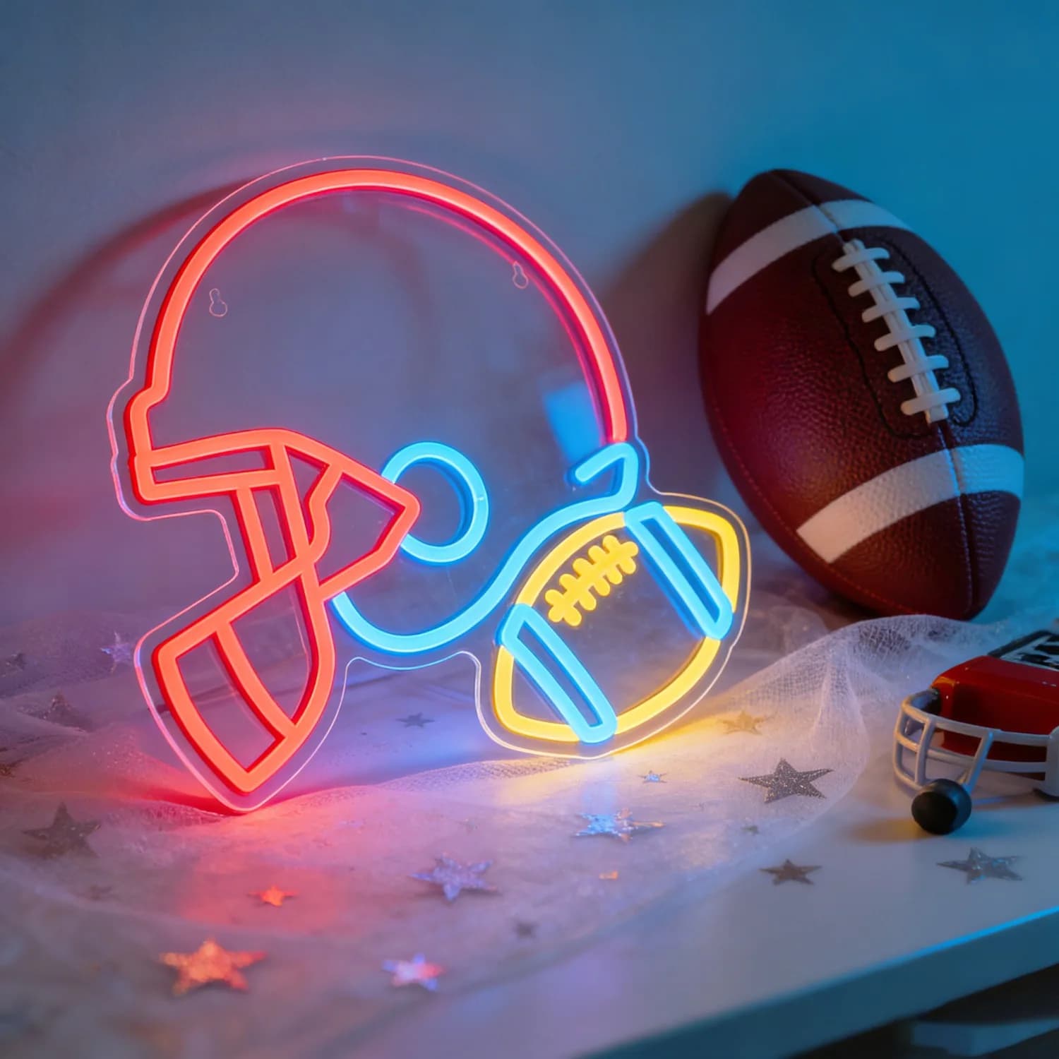 Insegna LED Neon a Forma di Casco da Football Americano, Decorazione da Parete per Stanza da Uomo, Camera da Letto, Bar, Regalo per Tifosi di Football, Illuminazione per Feste