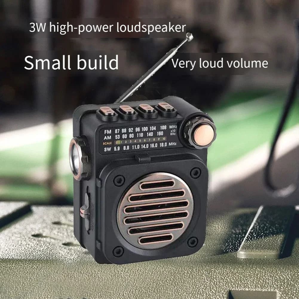 Mini radio multibanda FM/AM/SW lettore musicale plug-in multifunzionale con torcia a LED altoparlante esterno compatibile-Bluetooth