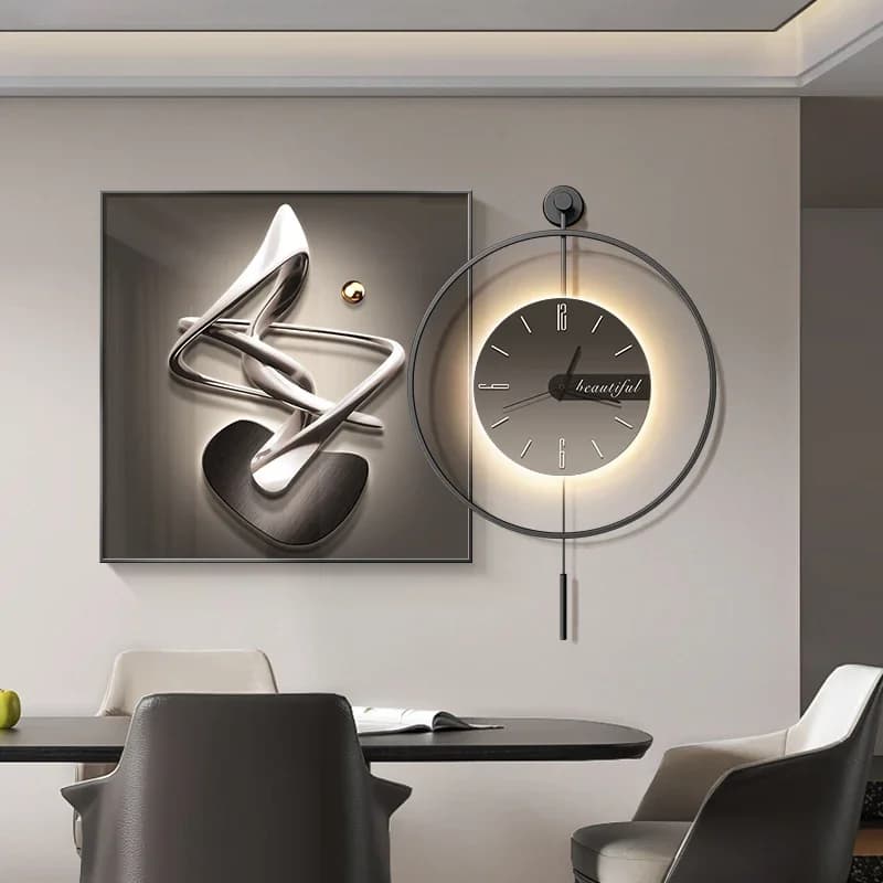 Decorazione moderna e semplice del ristorante Pittura Orologio di fascia alta Appeso dipinto Orologio da parete per soggiorno di lusso leggero