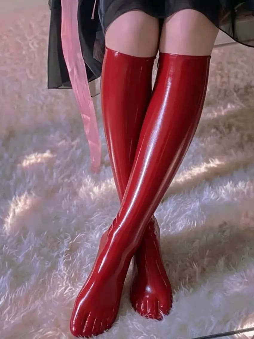 Guanti lunghi in lattice rosso per opera, unisex, lucidi, in gomma naturale, per cosplay, feste e clubwear