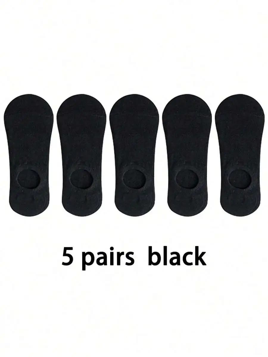 5 Pairs Black Invisible Socks Men Casual Low Cut Breathable Liner Socks