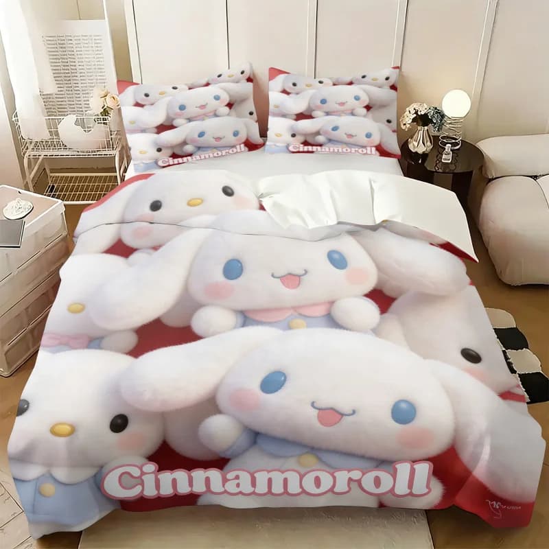 Set di Biancheria da Letto Sanrio Cinnamoroll, Copripiumino 3D Kawaii per Camere da Letto di Bambine, Set di Lenzuola e Federe Anime Carine