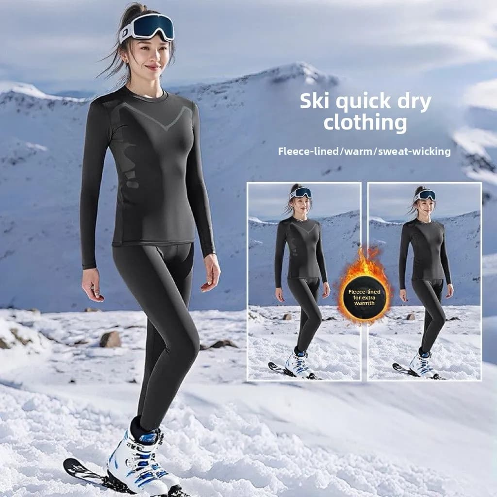 Set di biancheria intima termica da sci, tuta in 2 pezzi, tuta protettiva aderente per snowboard, per climi invernali freddi, elastica e traspirante