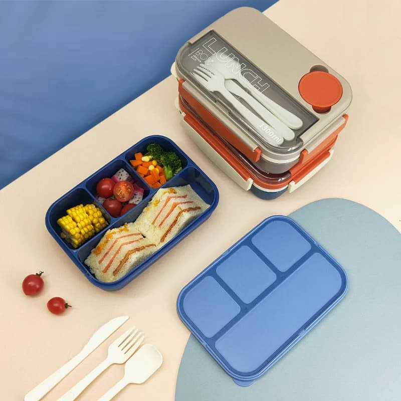Bento Box addensato a prova di perdite 4 scomparti Contenitore per il pranzo sicuro per microonde Lavoratori d'ufficio Studenti Preparazione dei pasti scolastici All'aperto