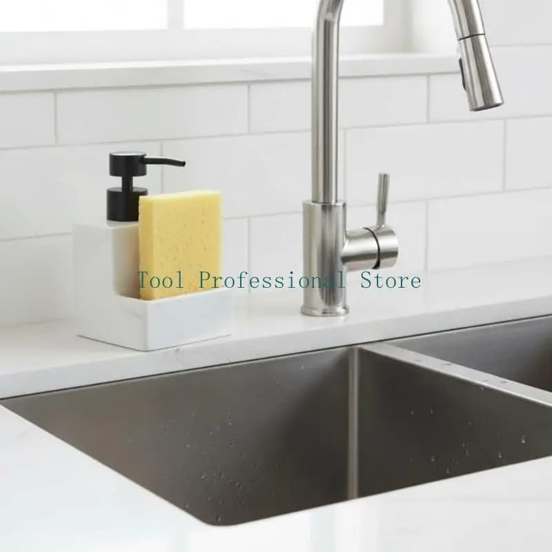 57QF Convenient Kitchen Soap Dispenser with Sponge Holder Press Refillable Bottle for Hand Soap, Dish Soap & Lotions