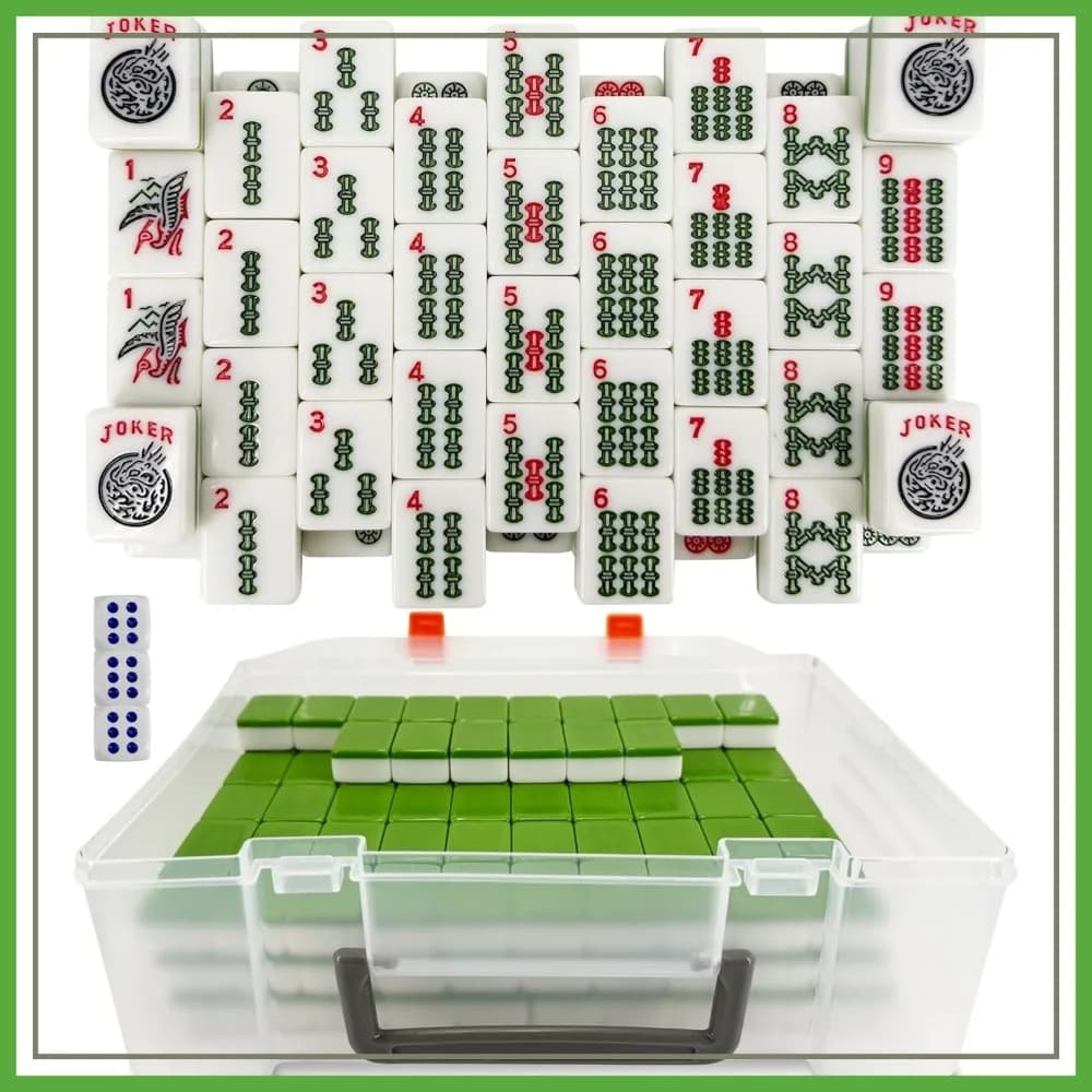 Set di 166 Tessere Mahjong Americane con Scatola Portaoggetti e 3 Dadi, Set Mahjong da 3 cm per Feste, Amici e Famiglia