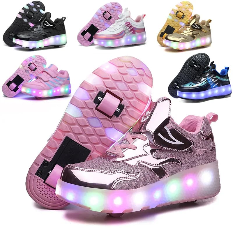 Scarpe da passeggio per bambini, scarpe luminose a LED traspiranti per ragazze a due ruote, pattini da ghiaccio per sport all'aria aperta con ricarica USB