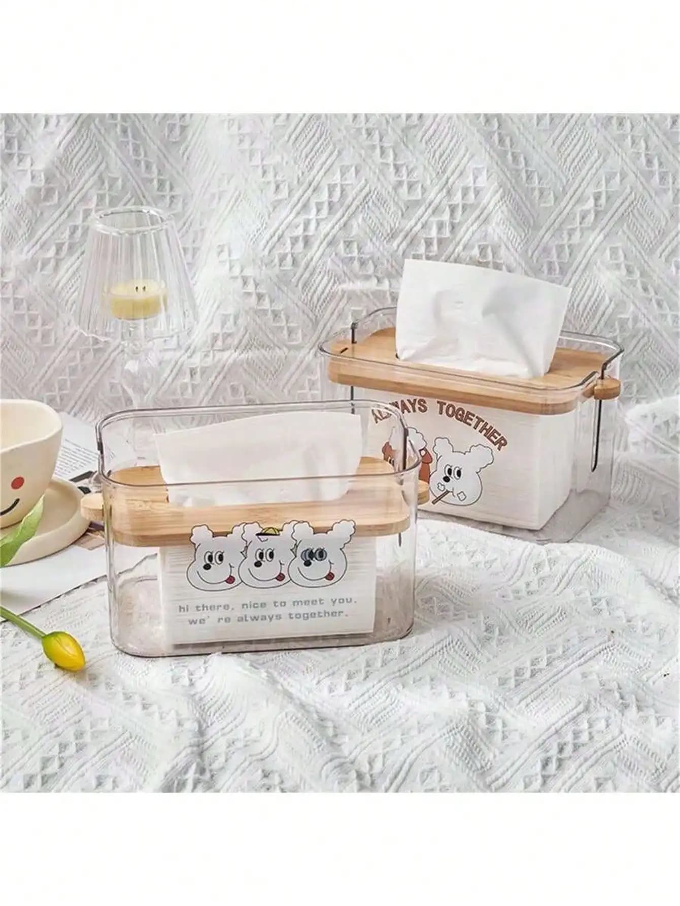 1pc adjustable tissue box, transparent bamboo toilet paper storage box, large capacity napkin storage box, can hold various size