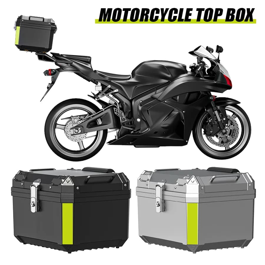 Scatola posteriore per moto da 45 litri, custodia superiore, bagaglio con serratura, custodia per casco, scatola da tour posteriore, design riflettente, custodia impermeabile