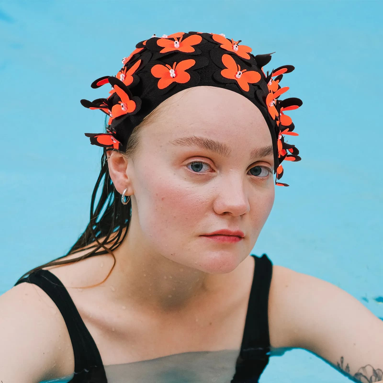 Cuffia da nuoto a forma di farfalla per donna, cappello da nuoto decorativo, leggero, flessibile e protettivo, per capelli lunghi o corti