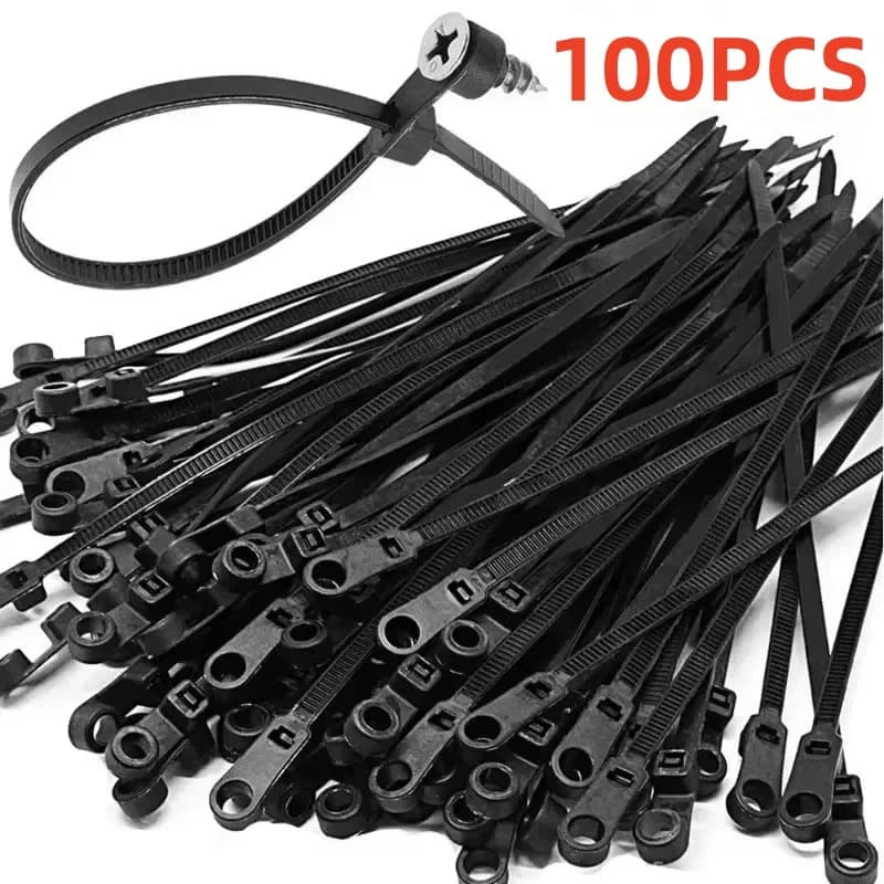 100/200PCS Fascette per cavi con foro per vite Fascette per cavi in nylon fisse riutilizzabili Fascette autobloccanti Cinghie Anello di fissaggio Organizzatore per ufficio