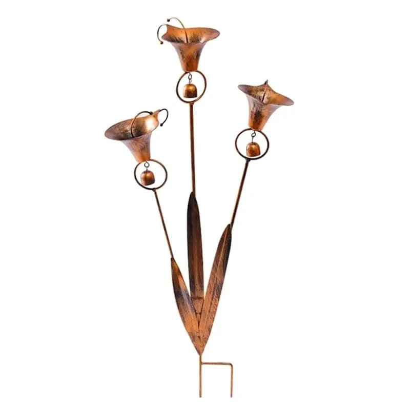 [A93Z!】 Floral Garden Stake Handcrafted Flamed Three Calla Lilies Metal Sculpture Wind Chime Flower Yard Art