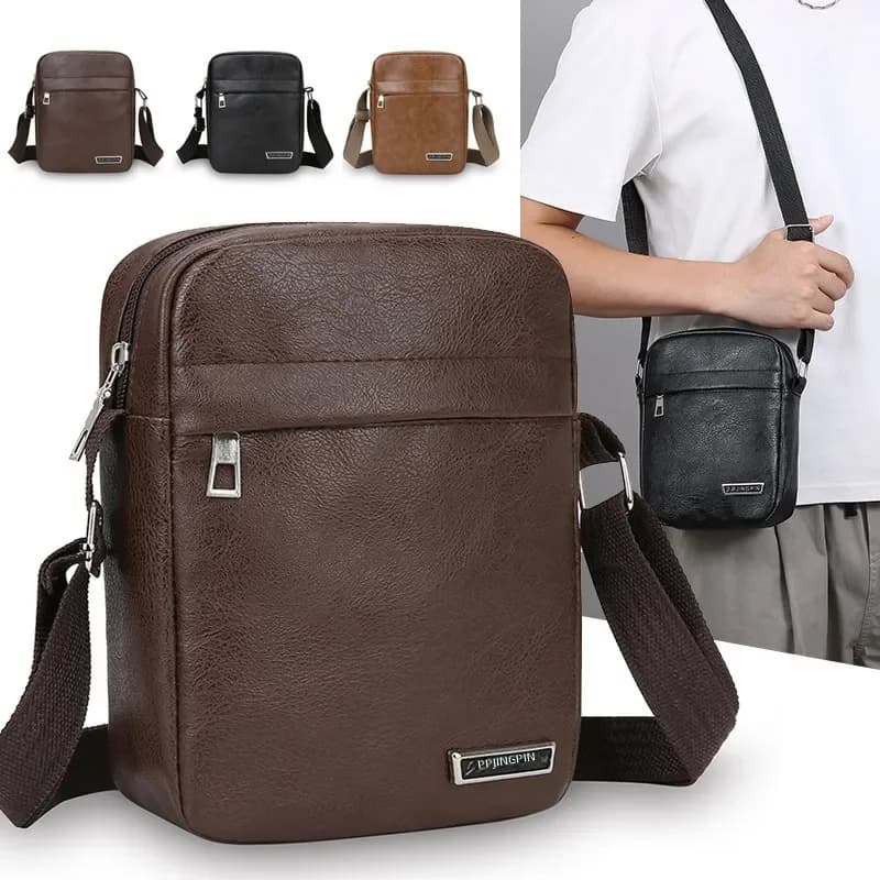 for Men PU Leather Shoulder Messenger Bag Casual Multi-functional Business Backpack Oxford Cloth Cross-border Travel Bag