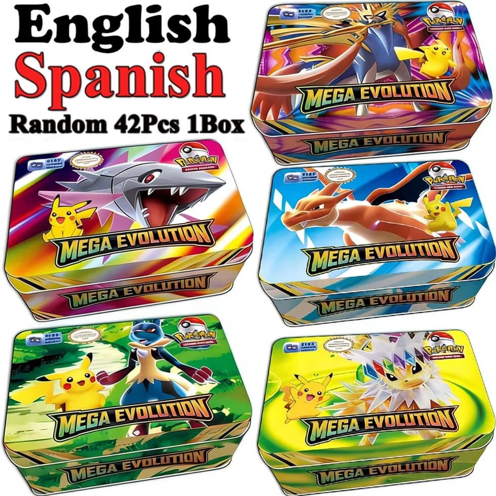 MEGA EVOLUTION 42pcs Pokémon Cards Battle Toys Lost Origin Pokémon Box with Anime Bank Pokémon Game Cards for Childre