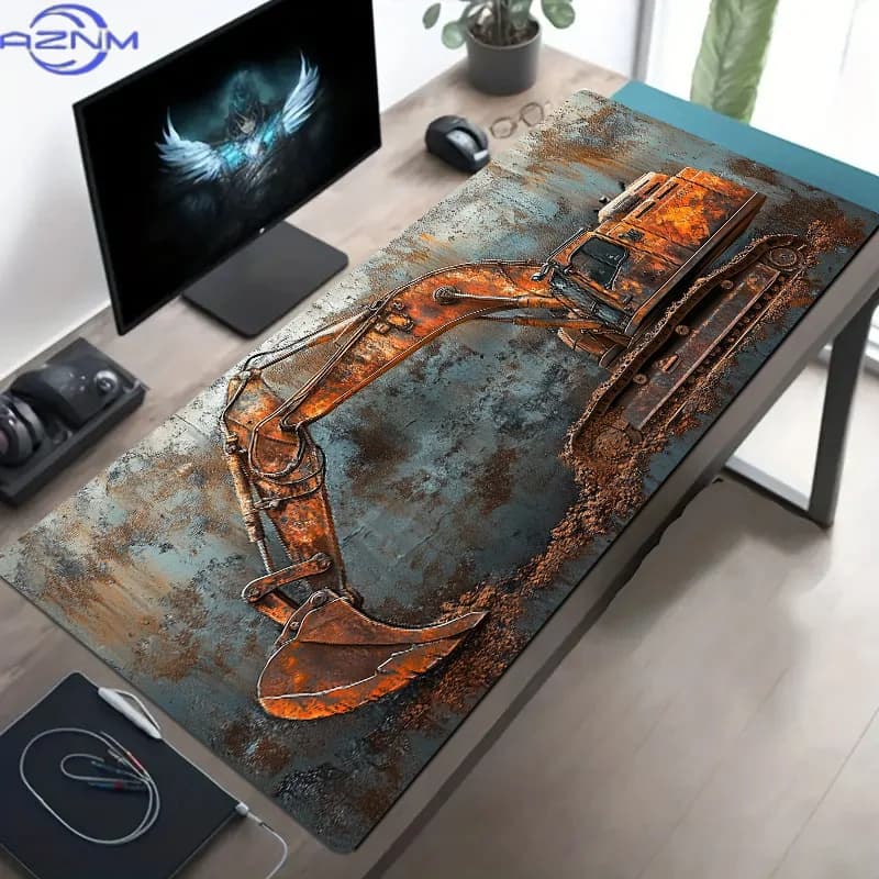 Heavy Metal Style Excavator Graphic Mouse Pad with Durable Polyester Material for Office, Laptop Gaming, and Birthday Gift